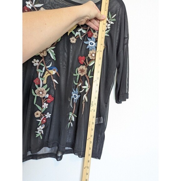 Miss Love Black Mesh Embroidered Bird Blouse Size Small - Picture 12 of 13